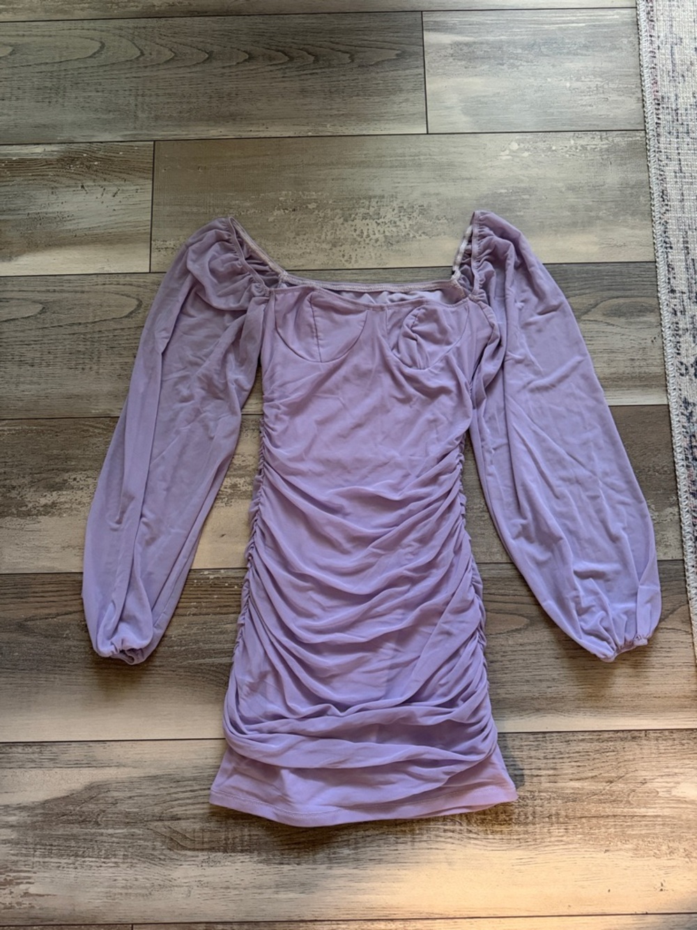 Lilac Ruched Long-Sleeve Mini Dress